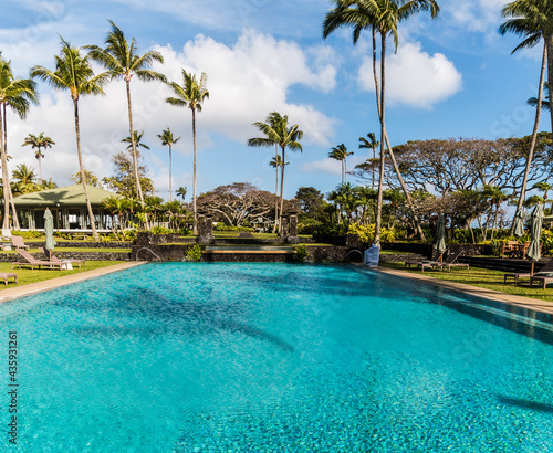 Swimming Pool and Palm Trees Near Kaihalulu Bay, Hana, Maui, Hawaii, USA