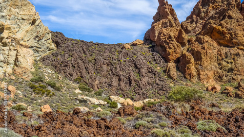 Cascade of pahoehoe lava La Cascada, in Teide National Park at roques de garcia, Tenerife, Spain