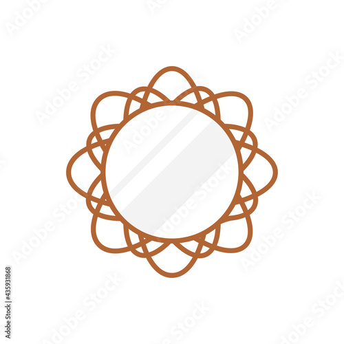 Abstract circle shape, hygge boho mirror concept, design bohemian wall decoration, flat vector illustration design style.