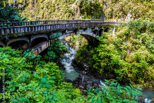 Bridge Over Wailua Nui Stream at Upper Waikani Falls On The Road to Hana, Haiku, Maui, Hawaii, USA