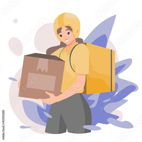 woman character with a parcel box delivery to home and office concept of online shopping Flat vector cute cartoon illustration