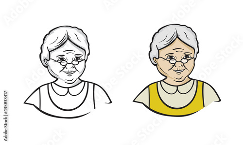 Illustration of cute cartoon grandmother with glasses