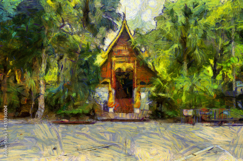 Ancient temples, art and architecture in the northern Thai style Illustrations creates an impressionist style of painting.