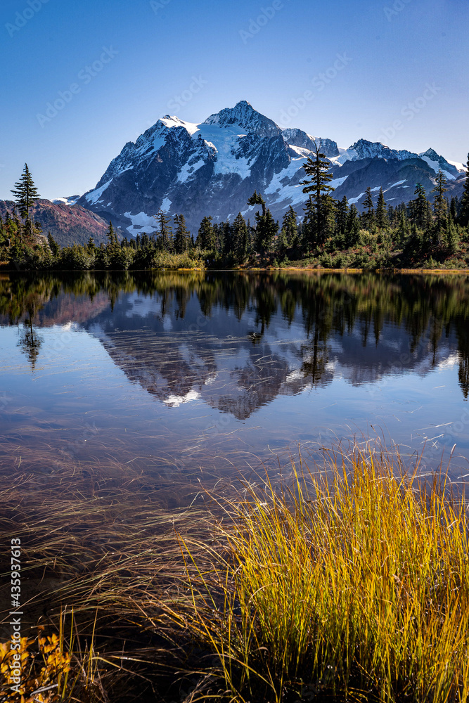 A reflection of Mt. Shuksan in Picture Lake. 