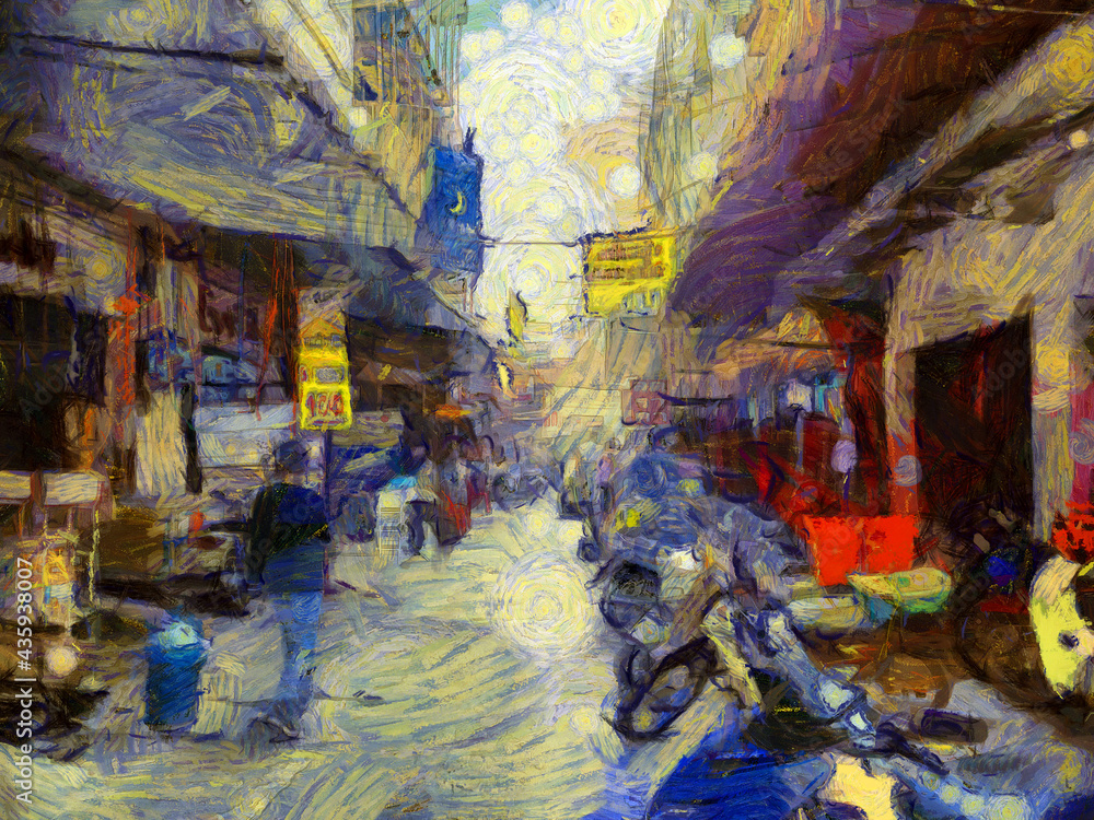 Landscape of the fresh market in the provinces of Thailand Illustrations creates an impressionist style of painting. Landscape of the fresh market in the provinces of Thailand Illustrations creates an impressionist style of painting.