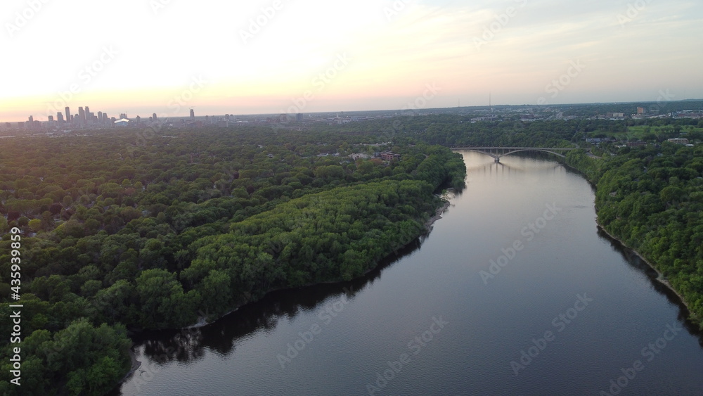 Minneapolis Skyline at Sunset Aerial