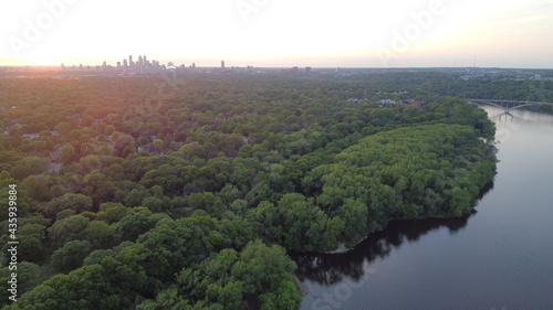 Minneapolis Skyline at Sunset Aerial