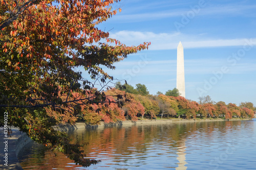 Washington DC in autumn foliage colors with a view of Washington Monument - Washington DC, United States