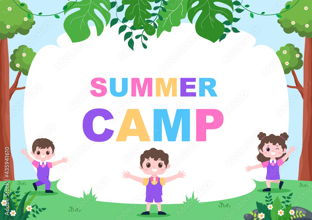 Happy Summer Camp in the Mountain for Expedition, Travel, Explore and Outdoor Recreation. Landscape Background Illustration Happy Summer Camp in the Mountain for Expedition, Travel, Explore and Outdoor Recreation. Landscape Background Illustration