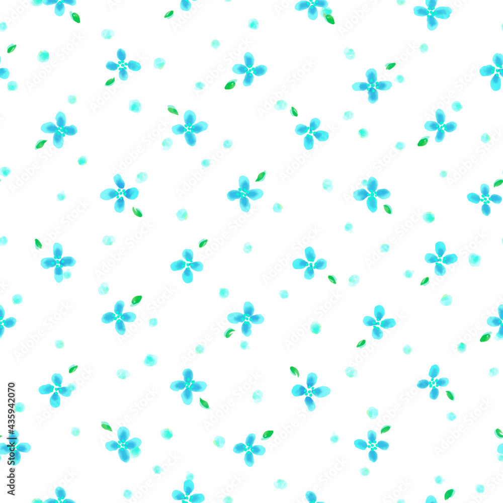 Light blue polka dot floral watercolor seamless pattern