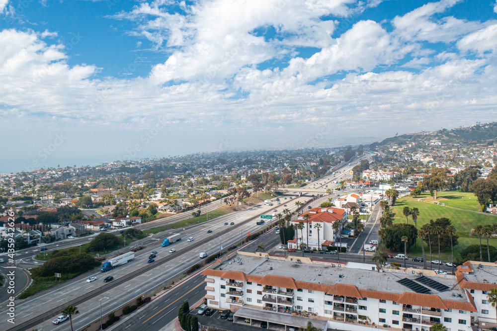 High Altitude Drone Shot of North San Clemente, Looking Over the I-5 Freeway