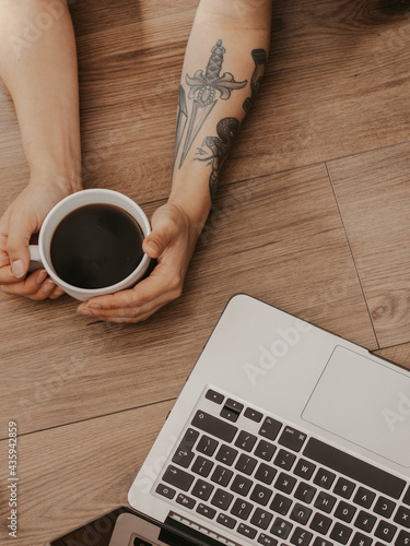 working on laptop