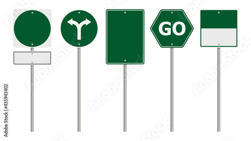 Collection of blank green road sign or Empty traffic signs isolated on white background. illustration vector