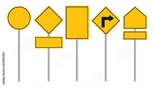 Collection of blank yellow road sign or Empty traffic signs isolated on white background. illustration vector