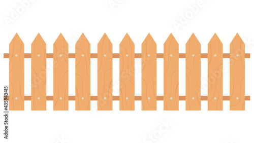 Orange wooden fence isolated on white background with parallel plank old. Vector illustration