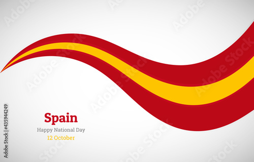 Abstract shiny Spain wavy flag background. Happy national day of Spain with creative vector illustration