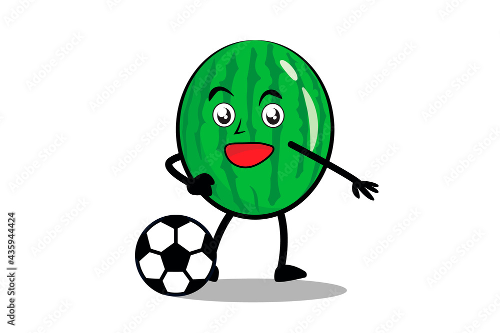 Obraz premium Watermelon Cartoon mascot or character plays soccer and becomes the mascot for his soccer team