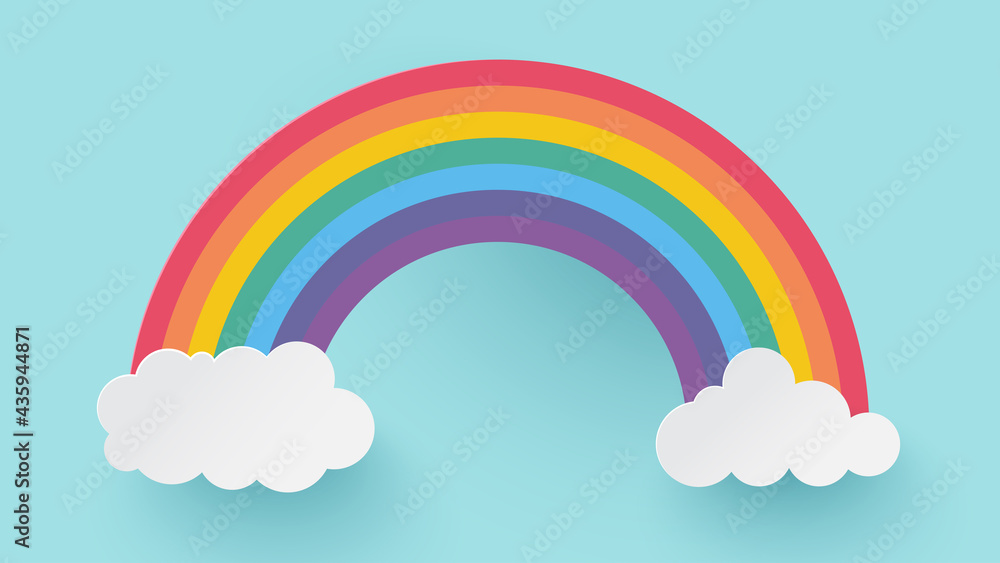 Rainbow in cloud on blue background. Paper cut and craft style illustration Rainbow in cloud on blue background. Paper cut and craft style illustration