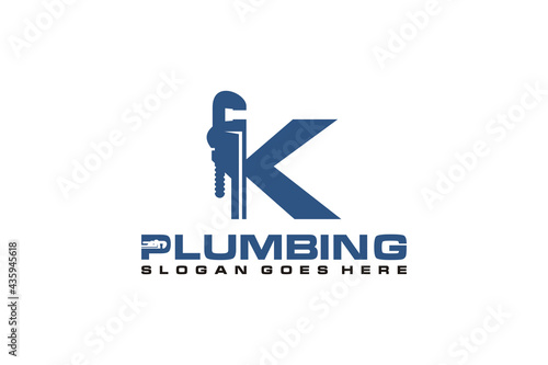 K Initial for Plumbing Service Logo Template, Water Service Logo icon vector.