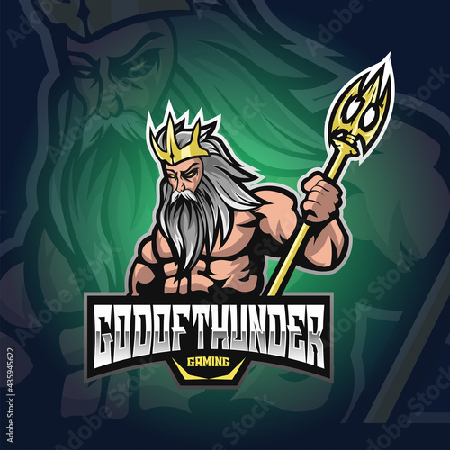 Vector illustration of god of lightning with spear, suitable for your team logo in the field of esports, and it could also be for T-shirts, tattoo, services, etc.