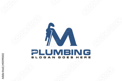 M Initial for Plumbing Service Logo Template, Water Service Logo icon vector.