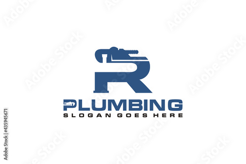 R Initial for Plumbing Service Logo Template, Water Service Logo icon vector.