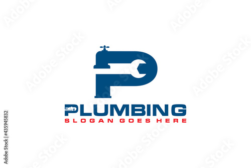 P Initial for Plumbing Service Logo Template, Water Service Logo icon vector.