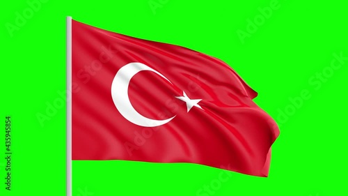 National Flag Of Turkey Waving In The Wind on Green Screen With Alpha Matte photo