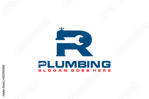 R Initial for Plumbing Service Logo Template, Water Service Logo icon vector.