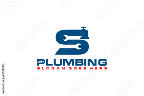 S Initial for Plumbing Service Logo Template, Water Service Logo icon vector.