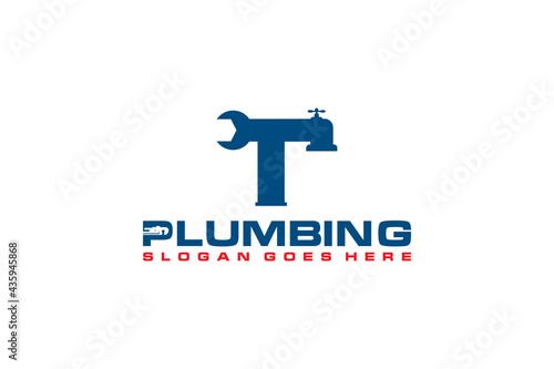 T Initial for Plumbing Service Logo Template, Water Service Logo icon vector.