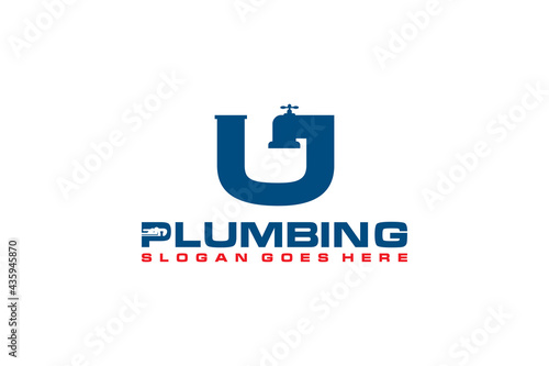 U Initial for Plumbing Service Logo Template, Water Service Logo icon vector.