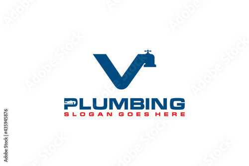 V Initial for Plumbing Service Logo Template, Water Service Logo icon vector.