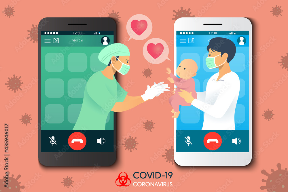 Social Distancing Technology Helps to See Each other via Mobile Phone Application Doctor Dad Meets Husband and Son with Heartwarming Moment During Coronavirus Covid-19 Pandemic Vector Graphics Banner Social Distancing Technology Helps to See Each other via Mobile Phone Application Doctor Dad Meets Husband and Son with Heartwarming Moment During Coronavirus Covid-19 Pandemic Vector Graphics Banner
