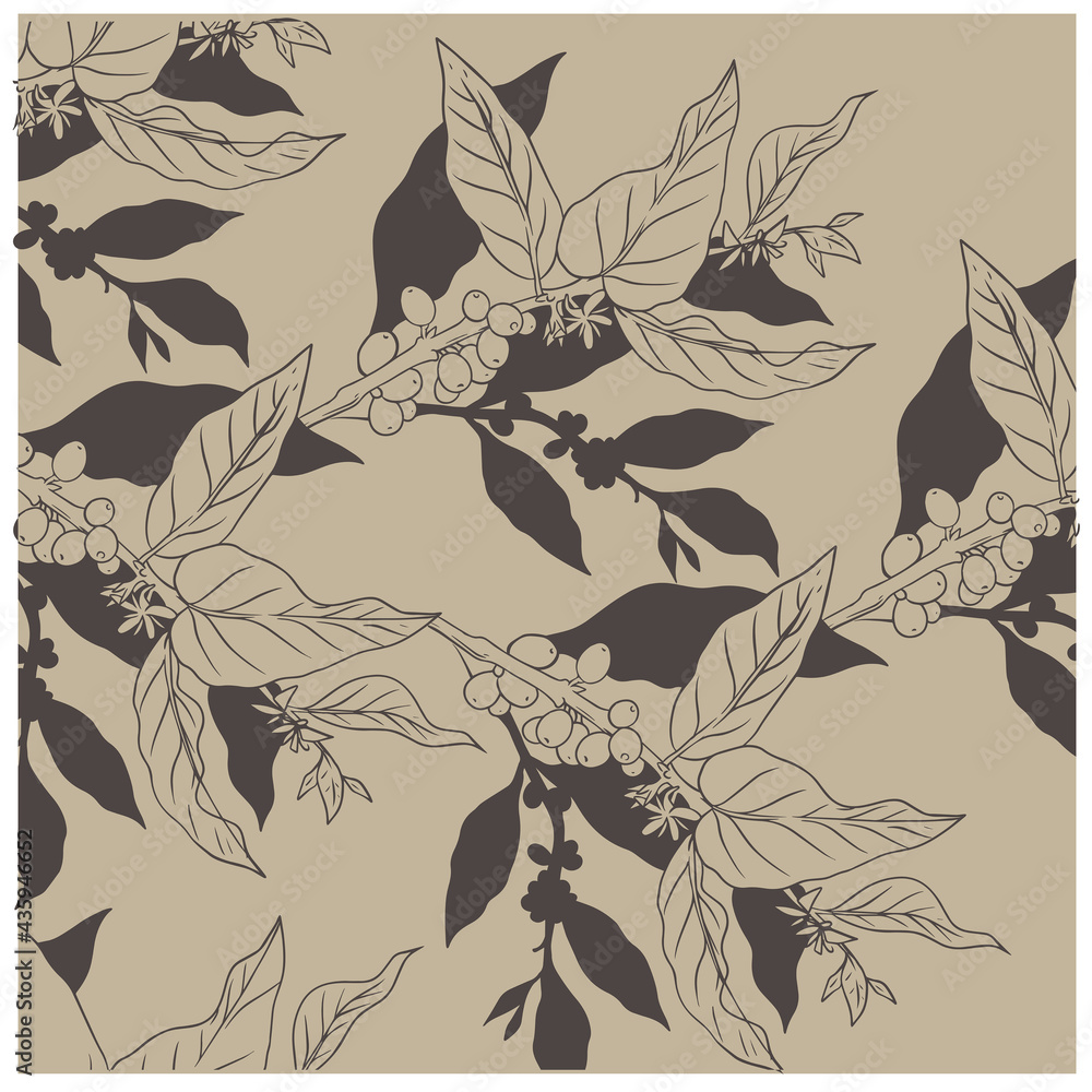 Fototapeta premium natural coffee with lines for background and design elements. Draw a coffee plant pattern for a fabric print. coffee posters, coffee packaging designs.