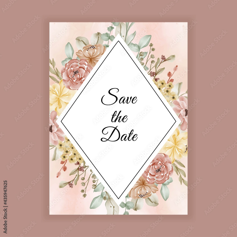 Beautiful watercolor flowers frame with space for wedding invitation