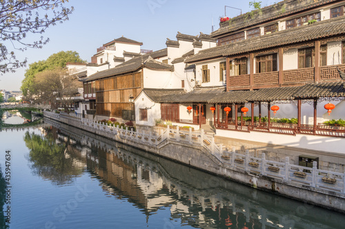 Rivers, roads and ancient buildings in the Confucius Temple scenic spot in Nanjing, Jiangsu Province, China.