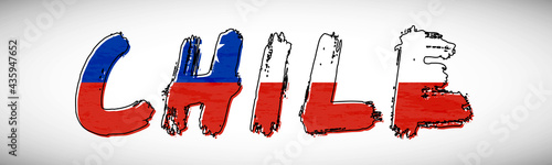 Chile flag on text typography. Country name banner strip. Creative typography background