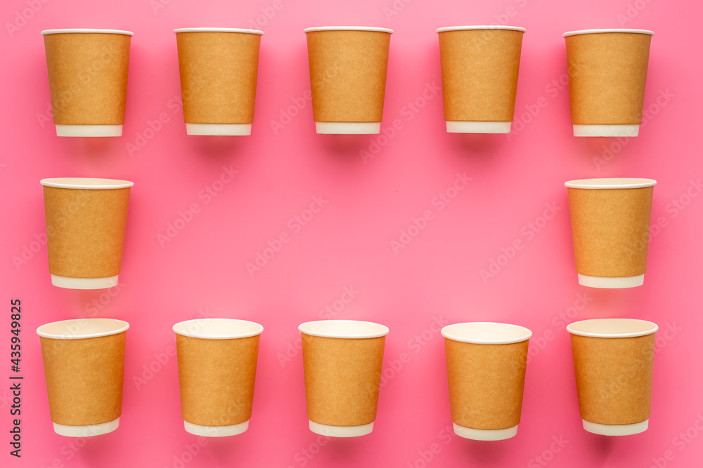 Paper cups pattern. Take away coffee or tea cups, top view Paper cups pattern. Take away coffee or tea cups, top view