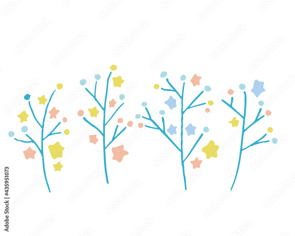 Fototapeta premium 手描きの草木花北欧風