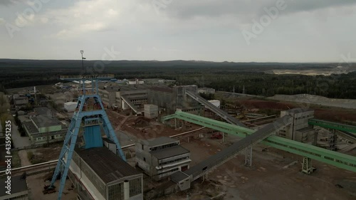 Aerial fly-over hoisting headframe in Olkusz-Pomorzany mine, Poland photo