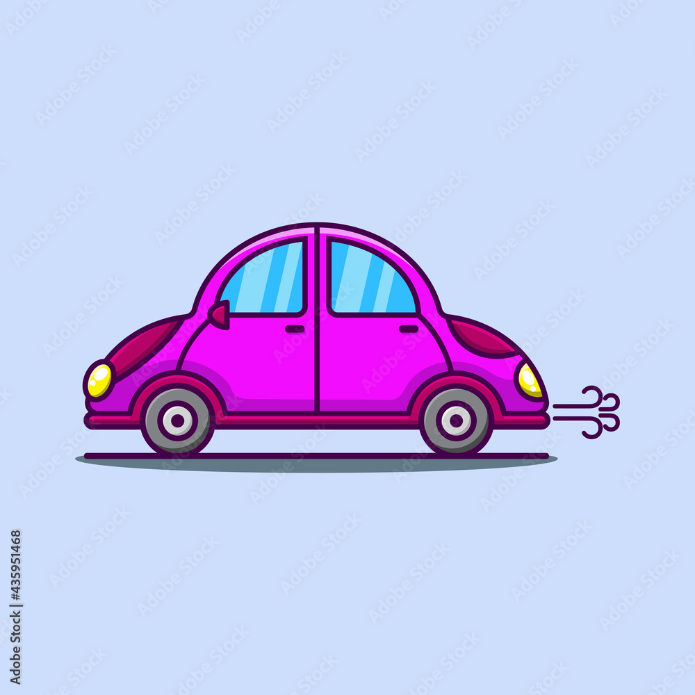 cartoon cute car icon in pink illustration