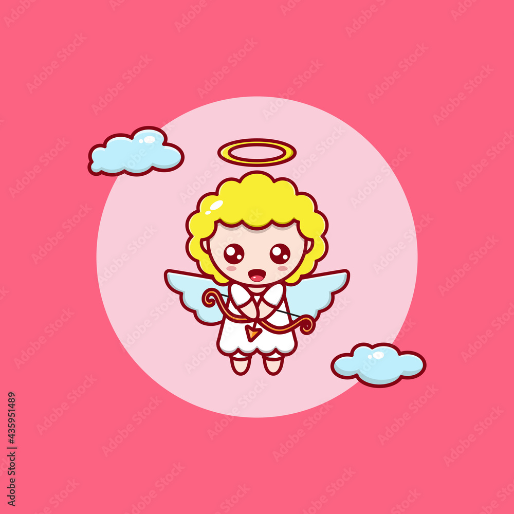 cartoon illustration of a cute angel flying holding a bow and arrow cartoon illustration of a cute angel flying holding a bow and arrow