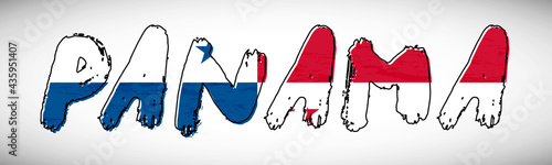 Panama flag on text typography. Country name banner strip. Creative typography background