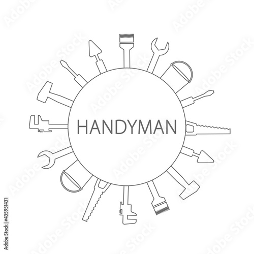 Professional handyman services. Vector banner template with tools collection and text space.  Set of repair tools on whitr background for your web site design, app, UI. EPS10.