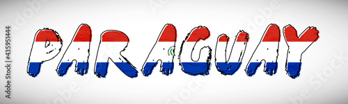 Paraguay flag on text typography. Country name banner strip. Creative typography background