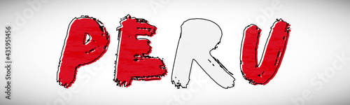 Peru flag on text typography. Country name banner strip. Creative typography background