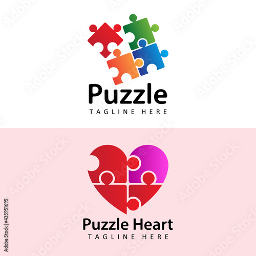 Puzzle logo template design vector in isolated background. Autism awareness concept logo for charitable organization, medical or wellness center.