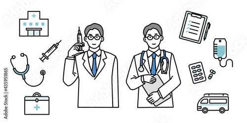 男性医師のイラスト　予防接種＆診察