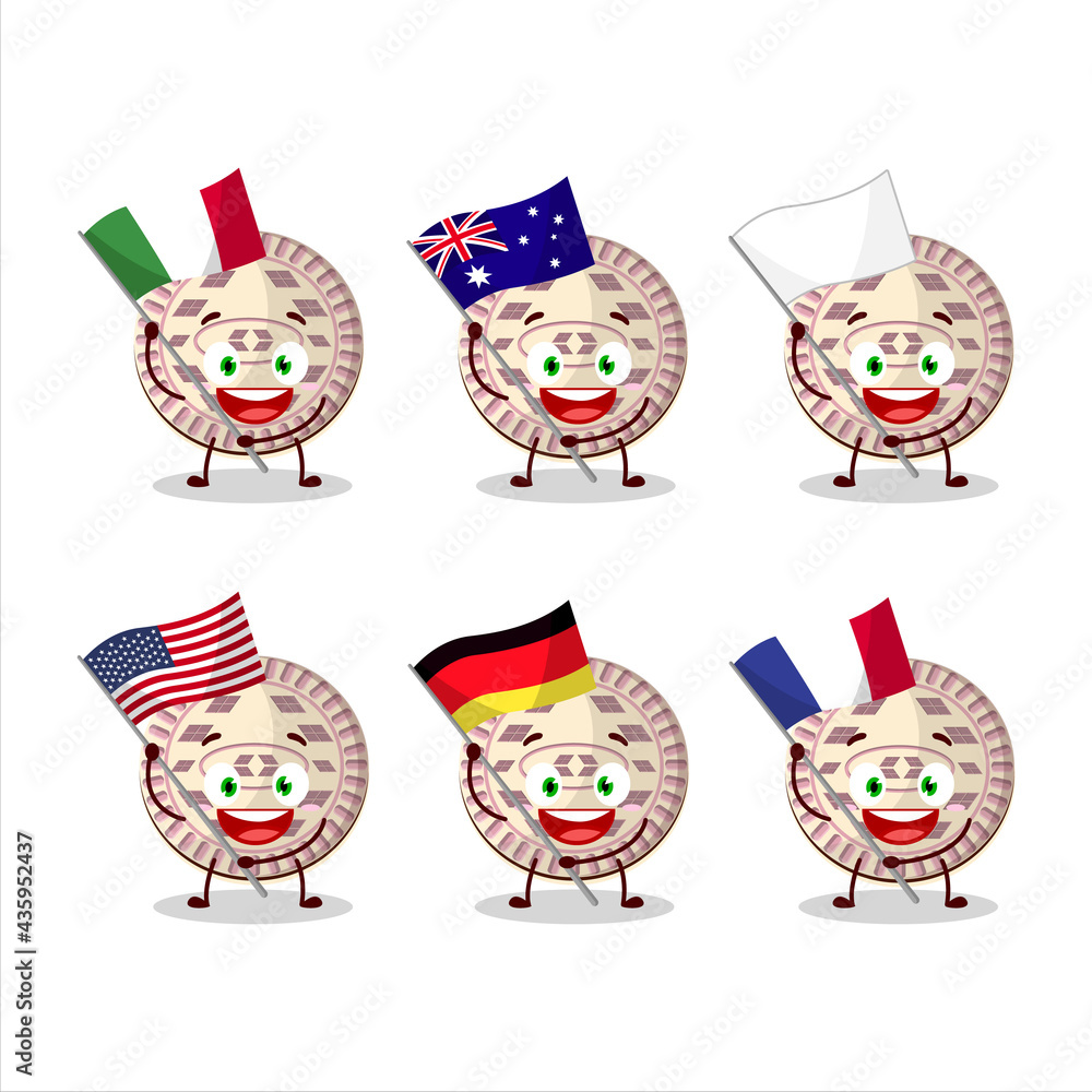 Vanilla biscuit cartoon character bring the flags of various countries Vanilla biscuit cartoon character bring the flags of various countries